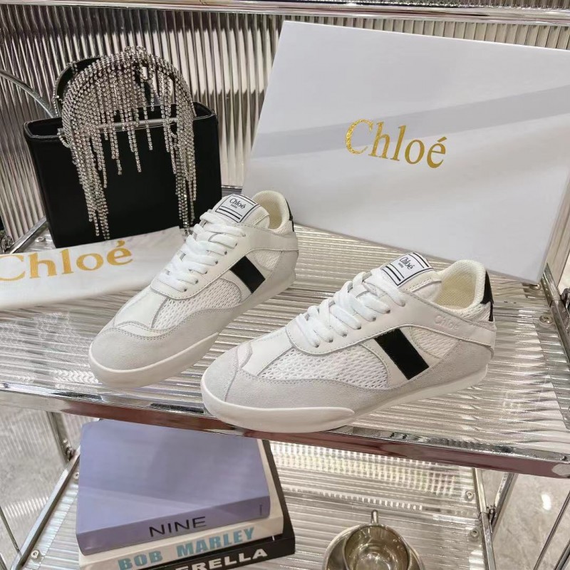 2025 Women Chloé White Mesh Leather Sneakers LY00280