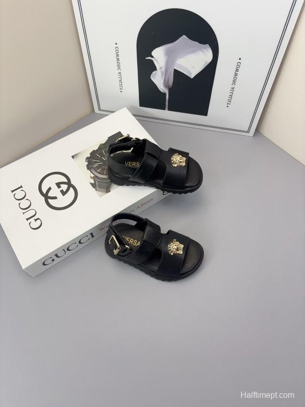 2025 Kids Versace Black White Leather Sandals