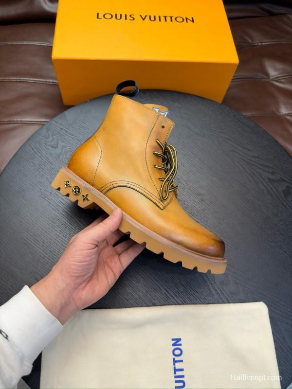 2024 Men Louis Vuitton Brown Leather Boots MJ00440