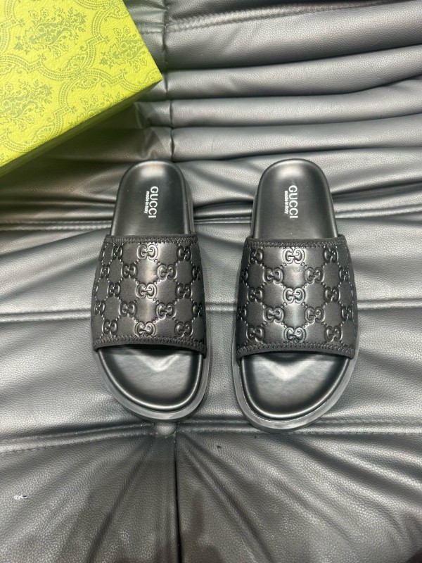 2024 Slippers Gucci Black Leather Slippers MJ00200