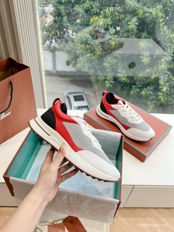 2024 Unisex Le Parmentier Red White Black Mesh Leather Sneakers