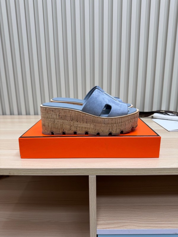 2025 Women Hermès Blue Suede Slippers