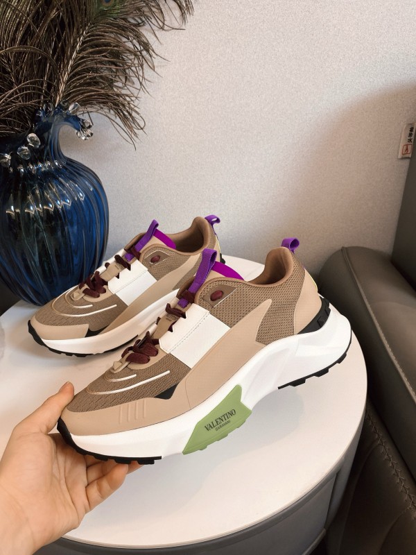 2024 Unisex Valentino beige white purple mesh leather sneakers