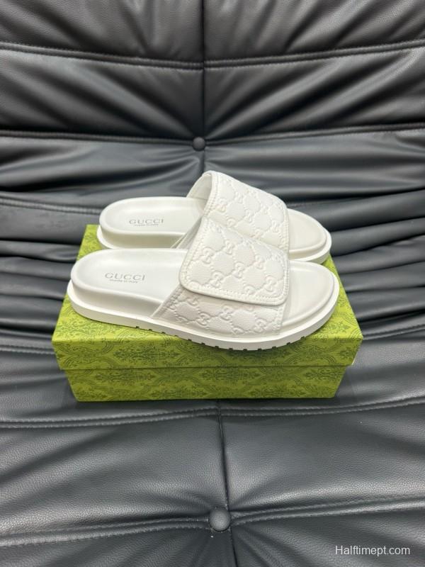 2024 Slippers Gucci White Leather Slippers MJ00200