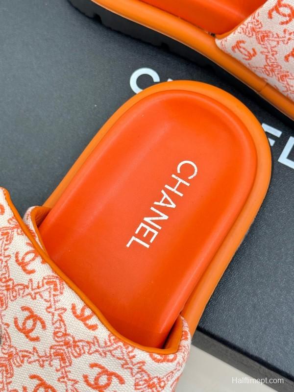 2025 Slippers Chanel Orange Nylon Slippers