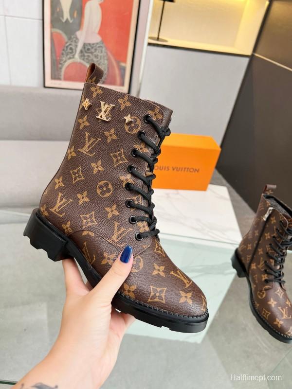 2024 Women Louis Vuitton Brown Leather Ankle Boots MJ00320