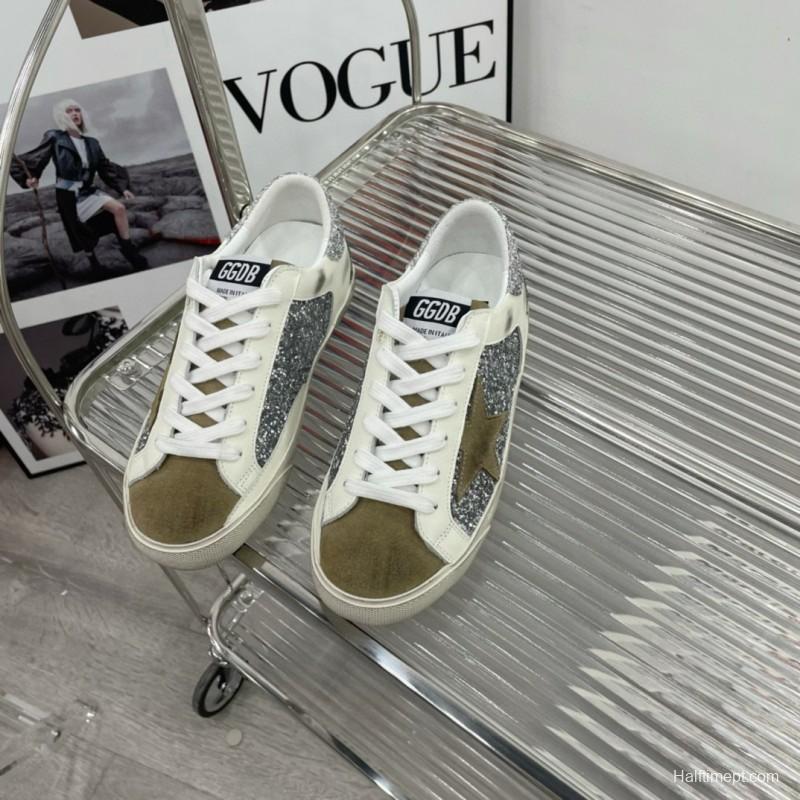 2025 Women GGDB Silver White Suede Leather Sneakers
