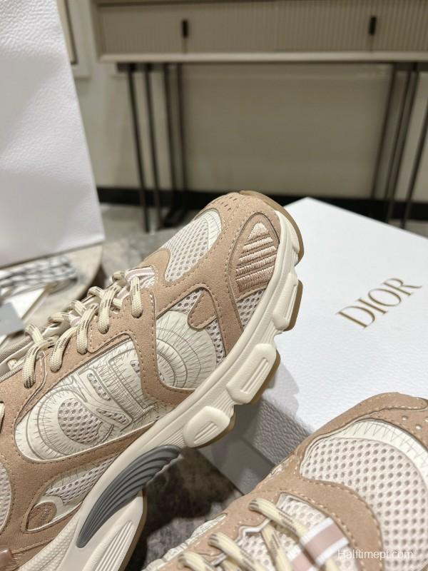 2025 Women Dior Beige White Mesh Leather Sneakers
