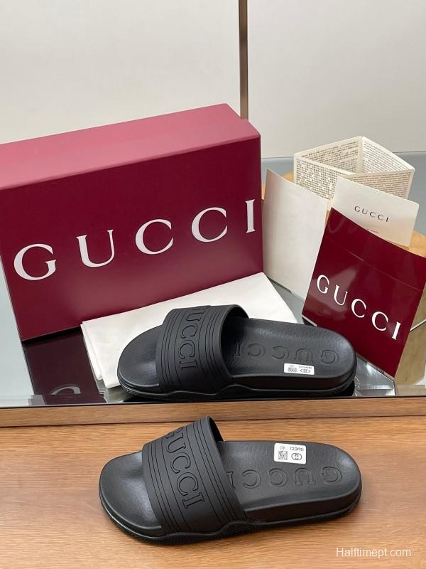 2025 Slippers Gucci Black Rubber Slippers LY00175