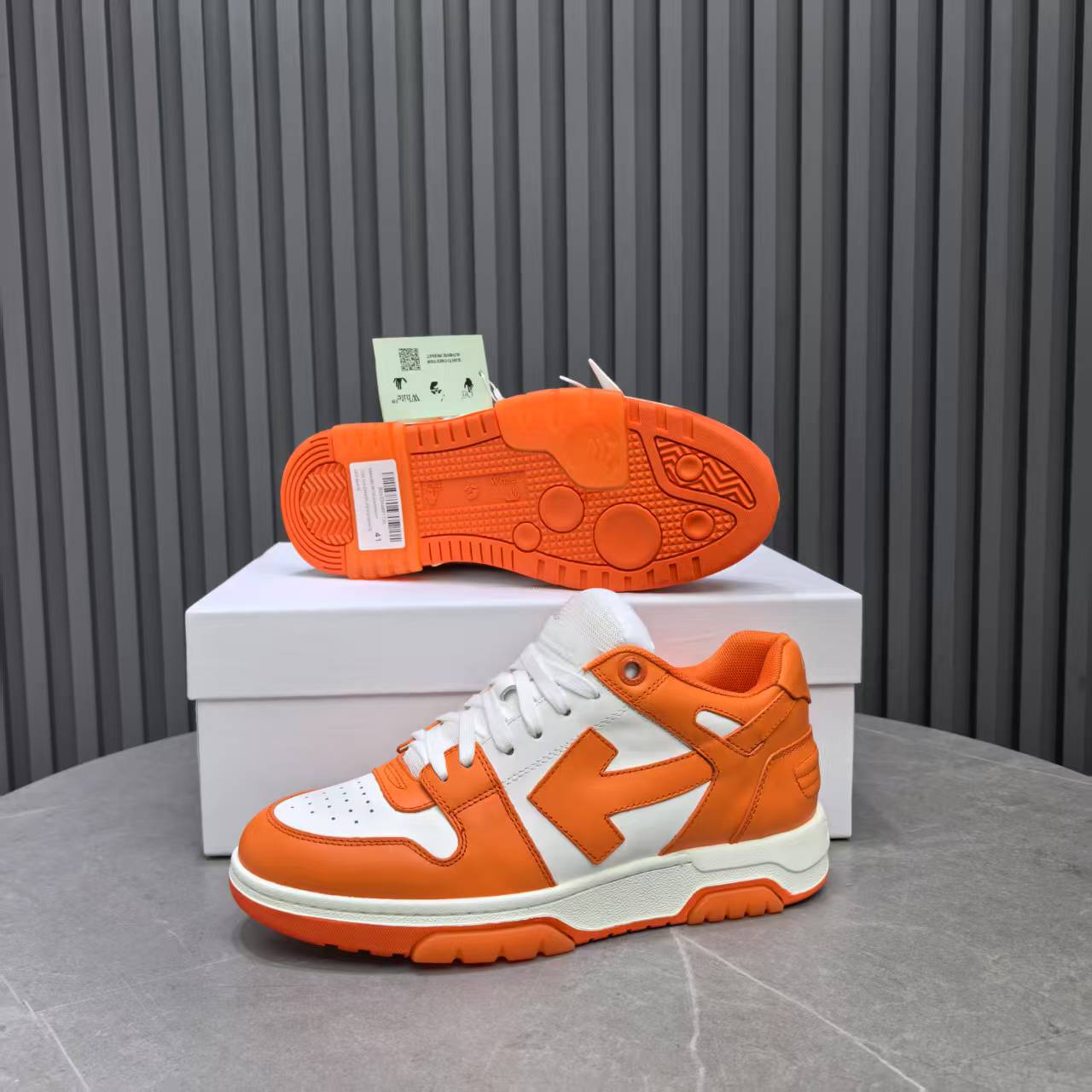 2025 Unisex Off-White Orange White Leather Sneakers MJ00320