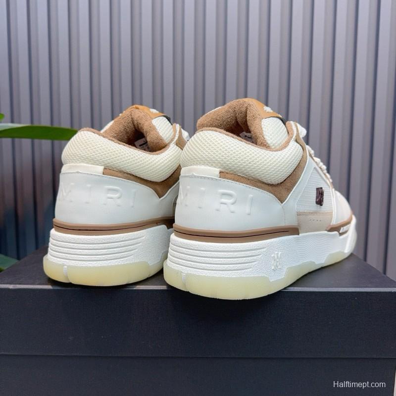 2024 Unisex Amiri White Beige Leather Mesh Sneakers MJ00360