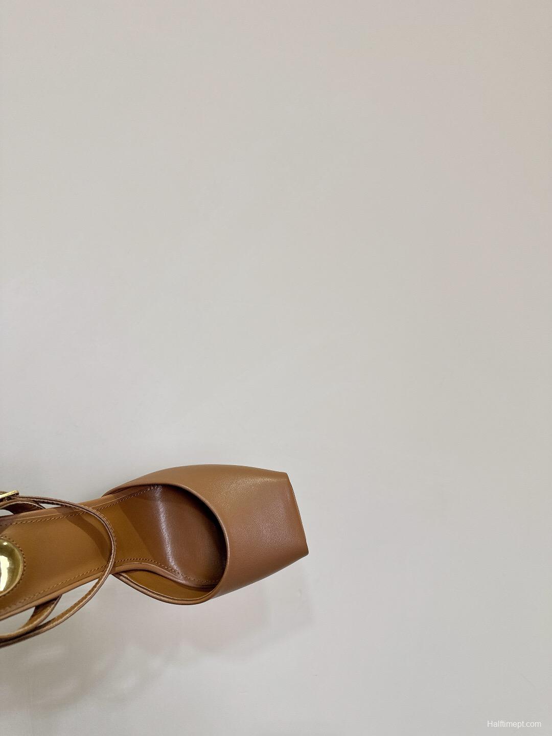 2025 Women SAINT LAURENT Brown Leather Slingback Pumps