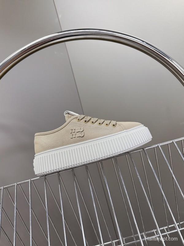 2025 Women Miu Miu Beige Canvas Sneakers LY