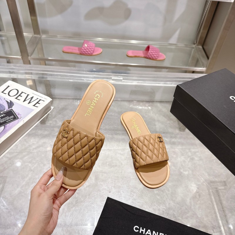 2025 Women Chanel Beige Lambskin Slippers LY00240