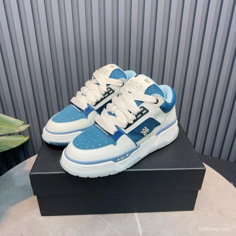 2024 Unisex AMIRI Blue White Leather Mesh Sneakers MJ00360