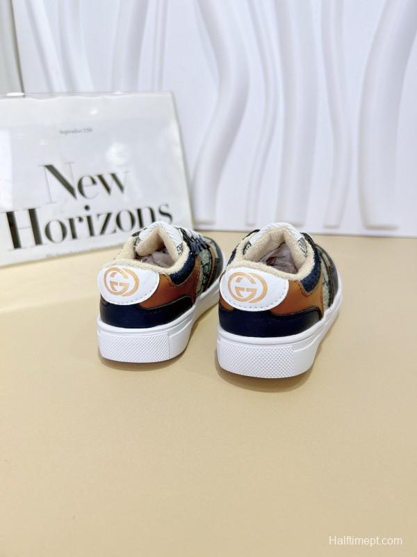 2024 Kids Gucci Blue Brown Canvas Leather Sneakers