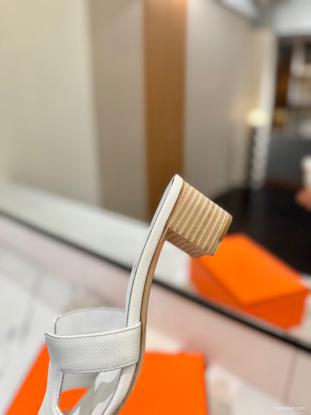 2025 Women Hermès White Leather Sandals