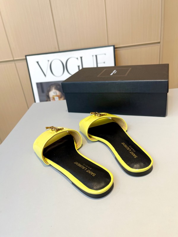 2025 Women Yves Saint Laurent Yellow Patent Leather Slippers LY00180