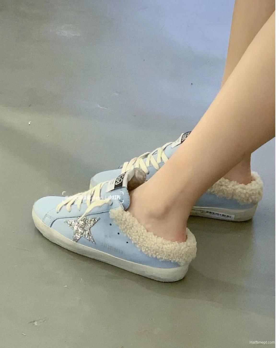 2024 GGDB Light Blue Shearling Leather Slippers