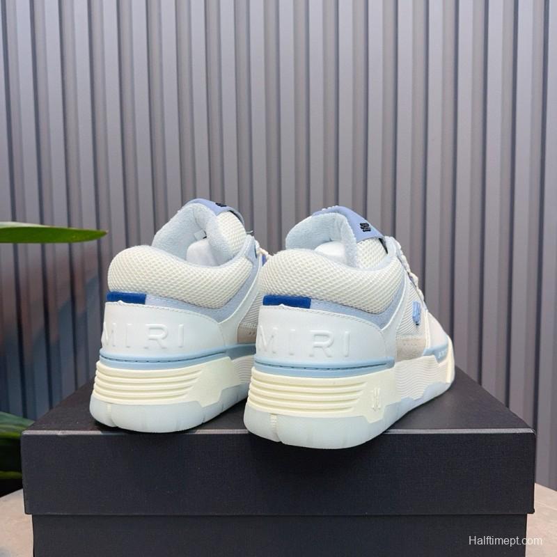2024 Unisex Amiri White Blue Leather Mesh Sneakers MJ00360