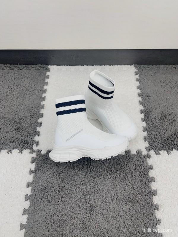 2024 Kids Dolce & Gabbana White Pink Black Knit Fabric Sneaker