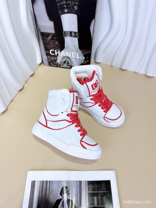 2024 Kids Dolce & Gabbana Black White Red Synthetic Leather Kids Sneakers