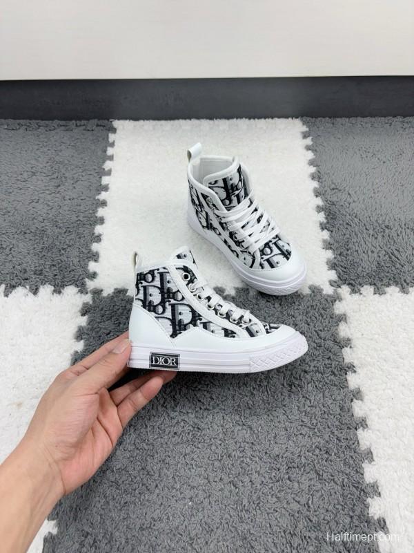 2024 Kids Dior Black White Canvas Sneakers