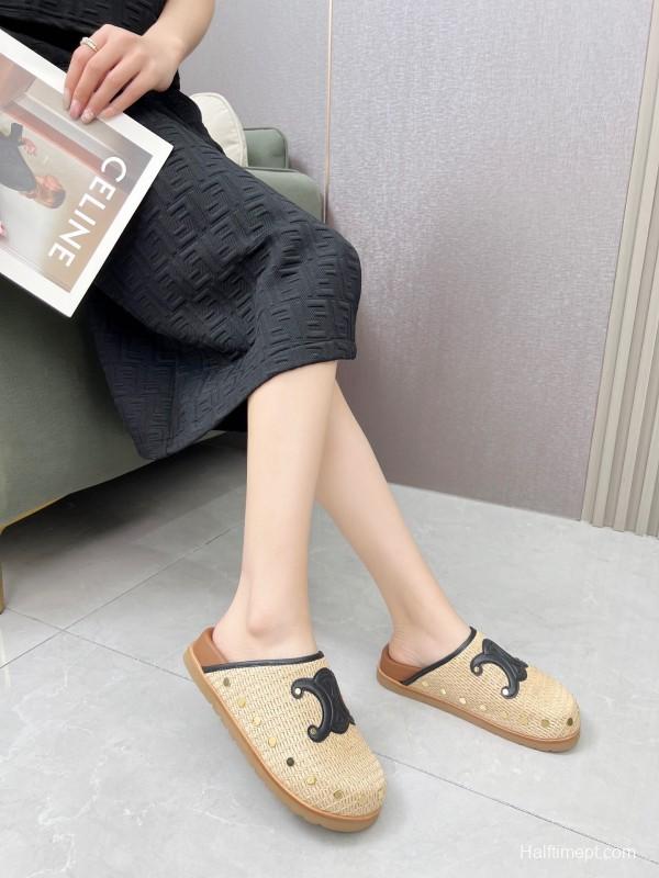 2025 Slippers CELINE Beige Black Leather Slippers LY00240