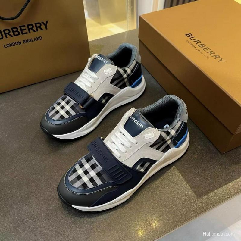 2025 Unisex Burberry Black White Beige Suede Leather Cotton Sneakers Vintage Check MJ00360