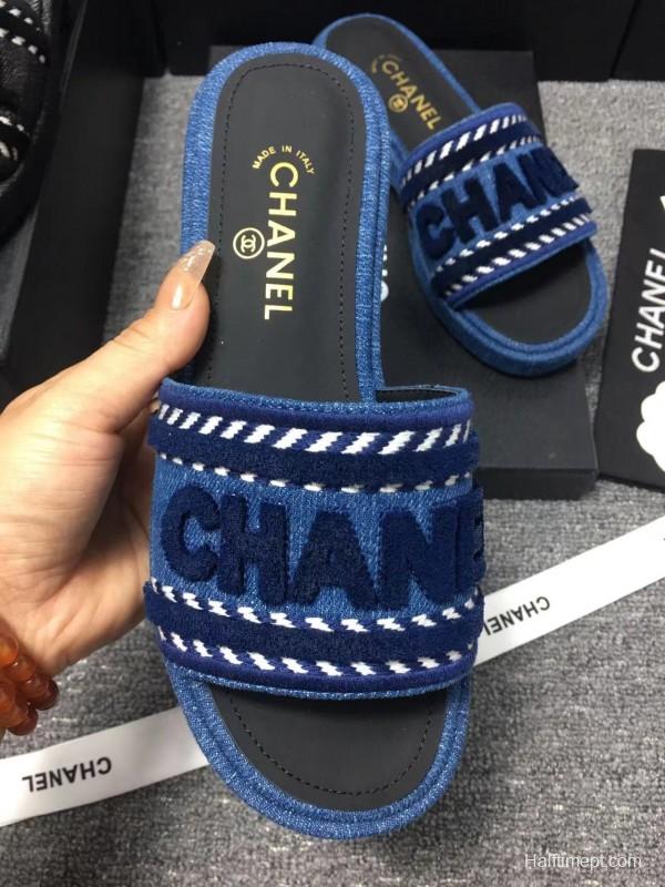 2025 Slippers Chanel Blue Fabric Slippers LY00270
