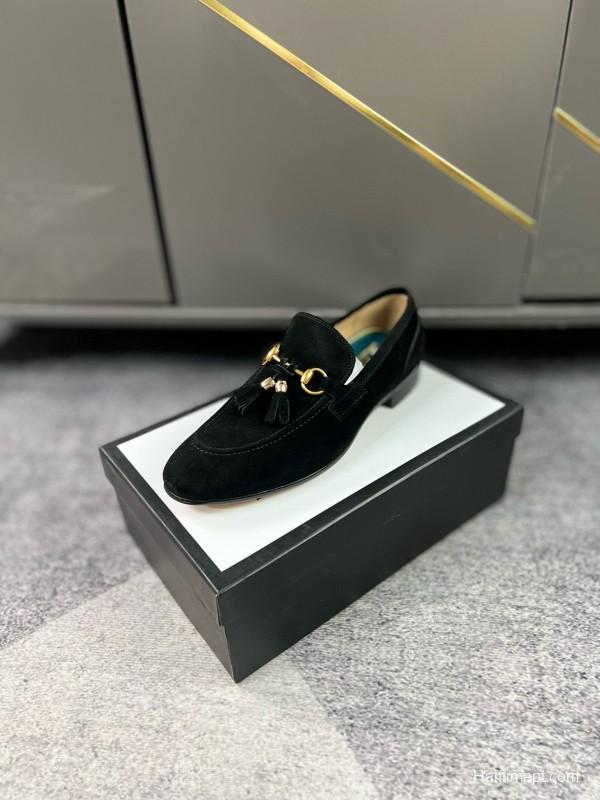 2024 Men Gucci Black Suede Leather Loafers MJ00280