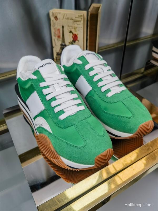 2025 Unisex TOM FORD Green White Suede Leather Sneakers LY00360(F)/LY00370(M)