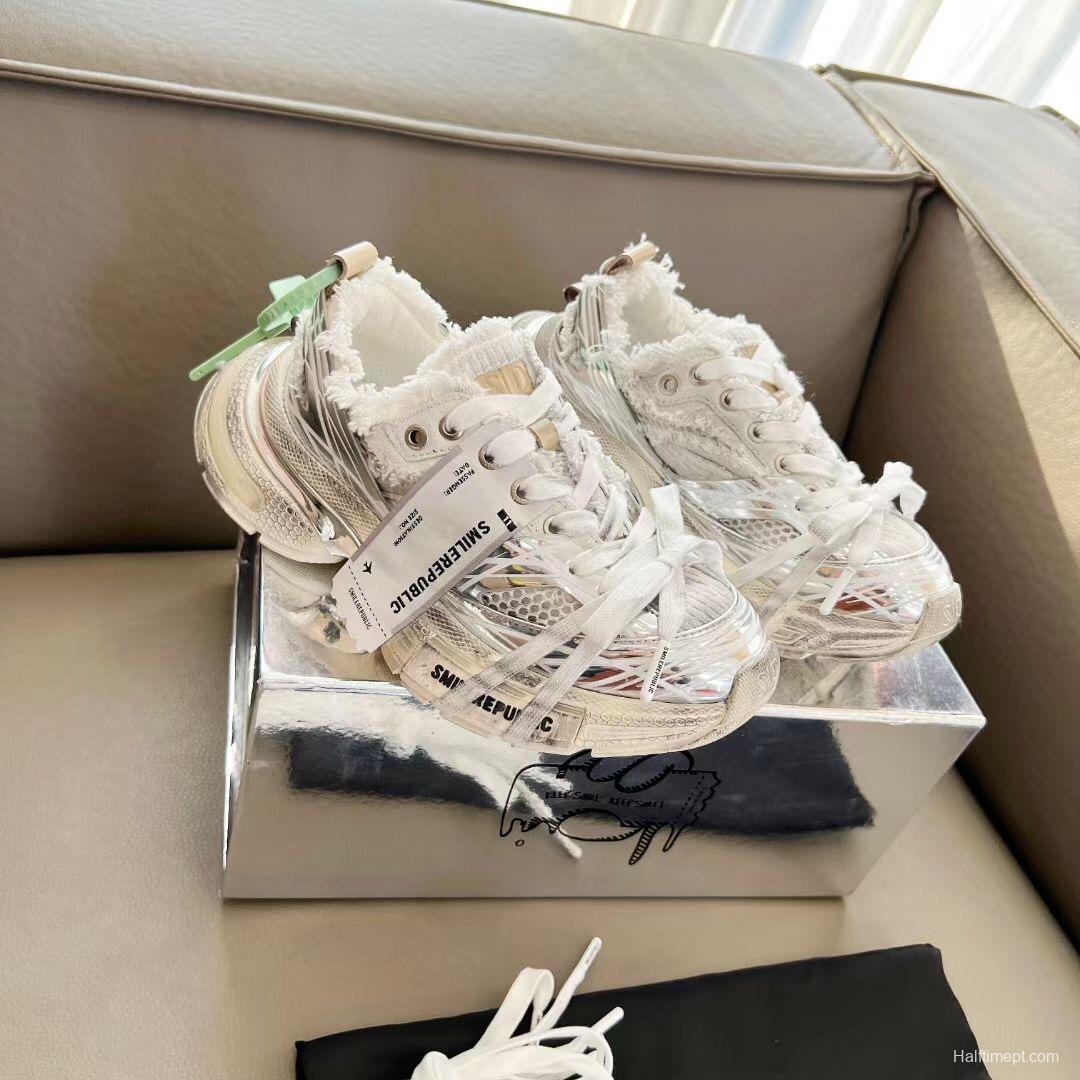 2025 Women Smile Republic White Silver Mesh Leather Sneakers