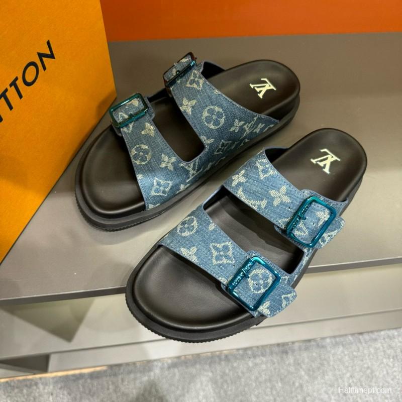 2024 Slippers Louis Vuitton Blue Denim Leather Slippers LY00420