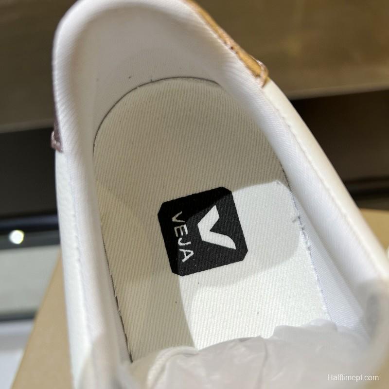 2024 Women VEJA White Rose Gold Leather Sneakers