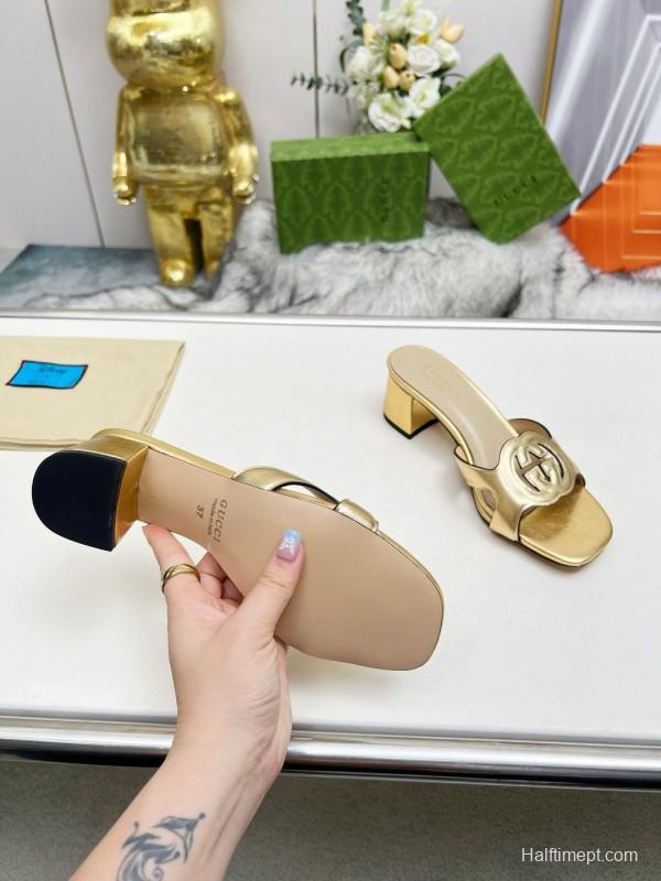 2025 Gucci Gold Leather Slippers