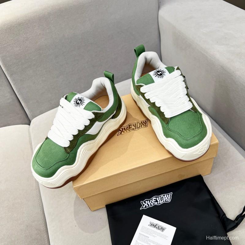 2025 Unisex HEYDAY Green White Canvas Leather Wave Sneakers KFY00260