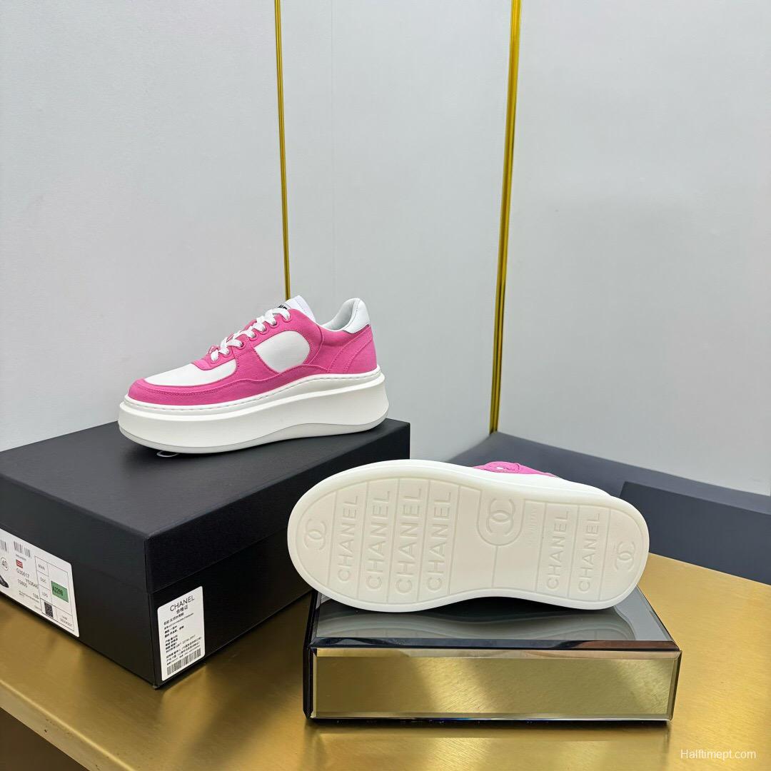 2025 Women Chanel Pink White Leather Canvas Sneakers
