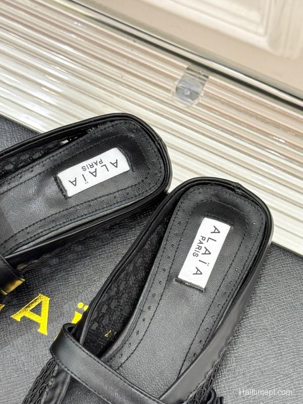 2025 Slippers YSL Black Mesh Leather