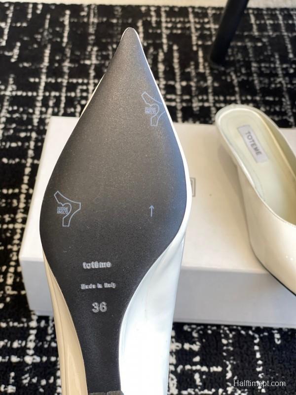 2025 Women Toteme White Patent Leather Mule Shoes