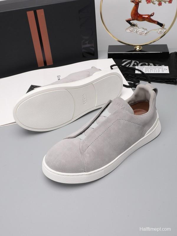 2024 Men Ermenegildo Zegna Grey Suede Sneakers MJ00240