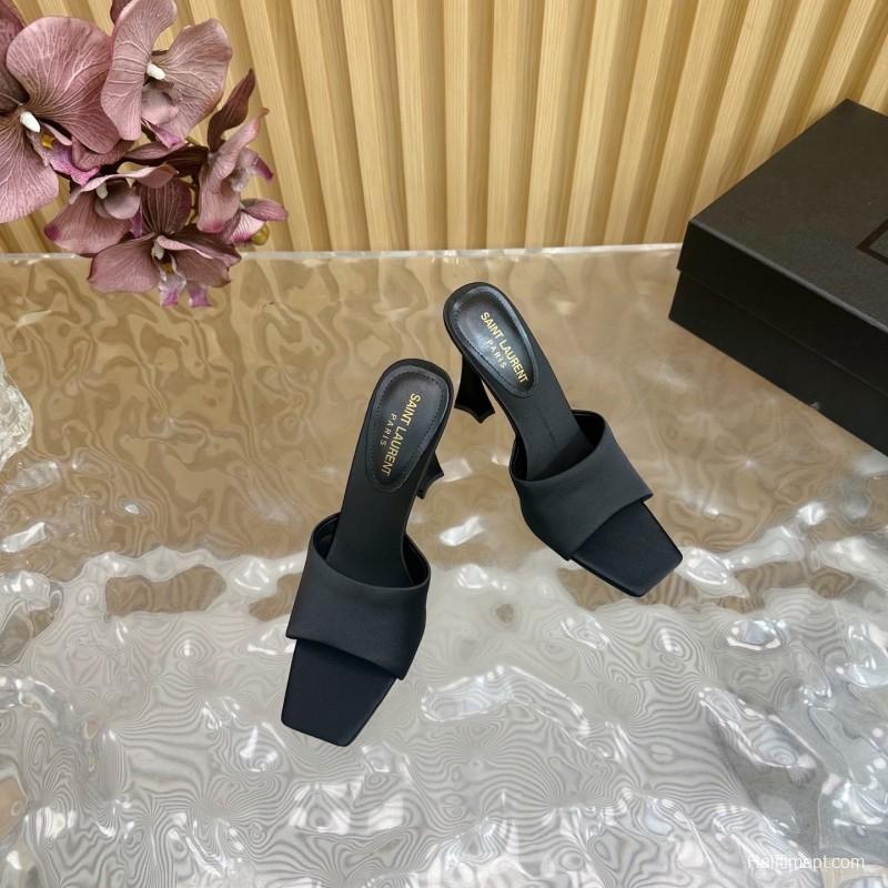 2025 Women Yves Saint Laurent Black Silk Heels KFY00280