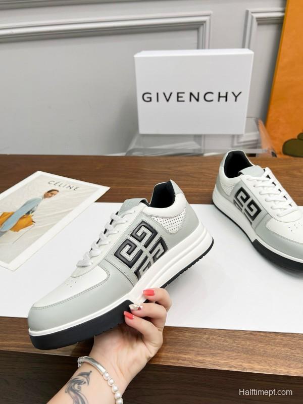 2024 Unisex Givenchy White Black Silk Calfskin Lacquered Low Top Sneakers MJ00380