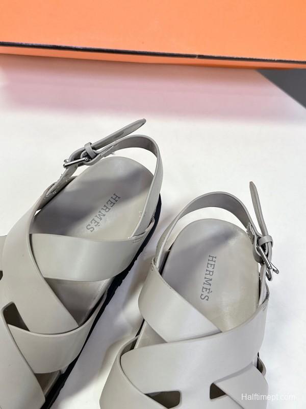 2025 Women Hermès Beige Leather Slippers
