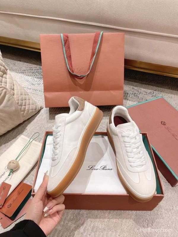 2025 Women LP White Brown Leather Sneakers LY00320(F)