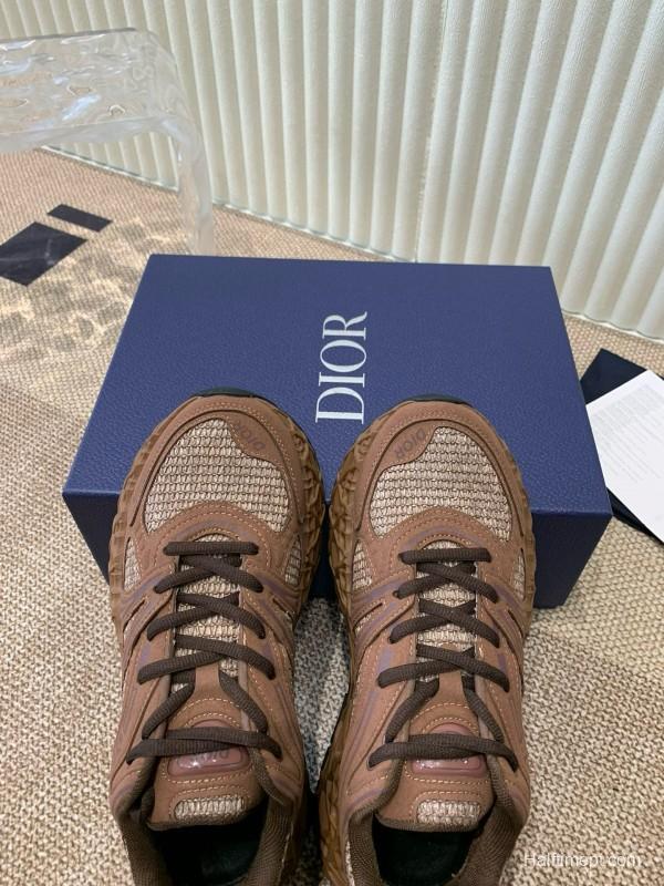 2024 Unisex Dior Brown Mesh Leather Sneakers MJ00400