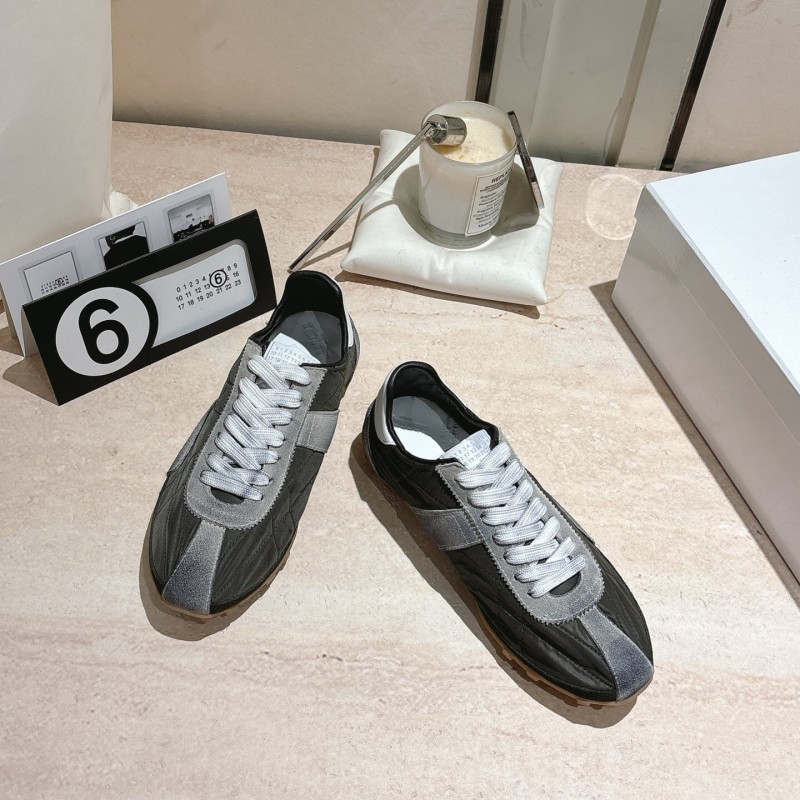 2025 Unisex Maison Margiela Black Grey Nylon Suede Sneakers Distressed LY00360