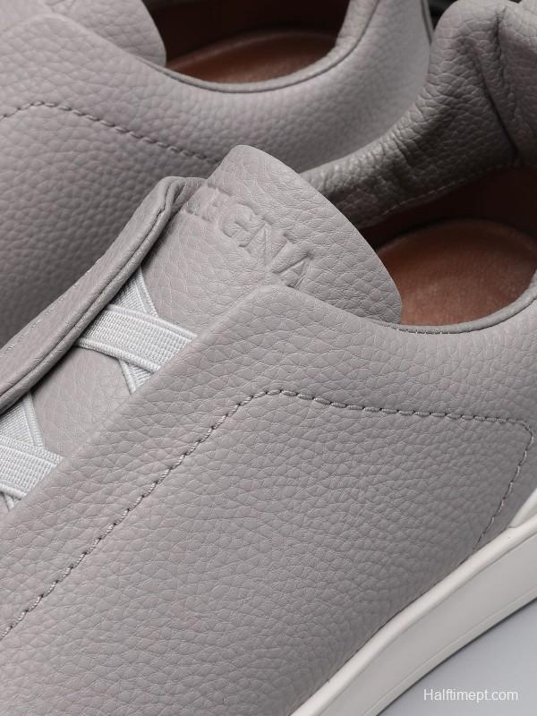 2024 Men Ermenegildo Zegna Grey Leather Low Top Sneakers MJ00240