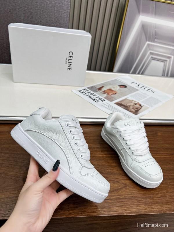 2025 Unisex CELINE White Leather Sneakers KFY00260