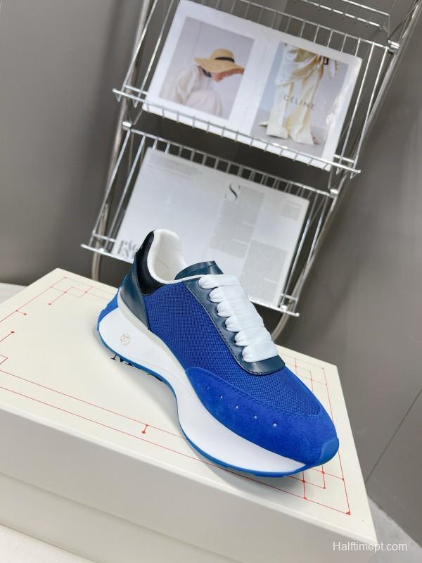 2024 Unisex Alexander McQueen Blue White Leather Suede Sneakers MJ00370